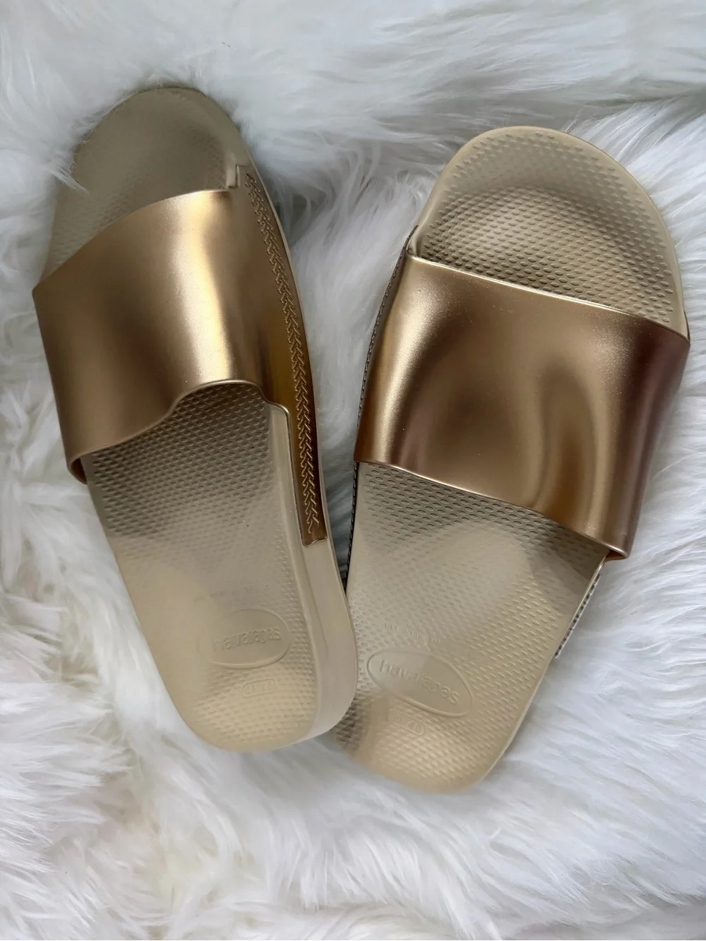 Havaianas Metallic Gold Slide Sandals